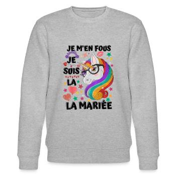 Couple mariage je m en fous je suis la mariée - Sweat bio CHANGER Stanley/Stella Unisexe - gris chiné - Devant - Nik (191cm) & Marisol (170cm)