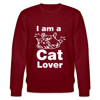 Katzenliebhaber / Katzenfreund - Stanley/Stella Unisex Bio-Sweatshirt CHANGER  - Burgunderrot - Vorne - Nik (191cm) & Marisol (170cm)