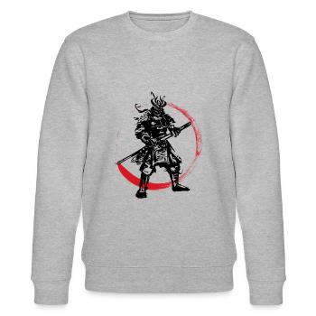 Samurai Japanese Warrior Blood Moon Design - Stanley/Stella CHANGER Unisex Organic Sweatshirt - heather grey - Front - Nik (191cm) & Marisol (170cm)