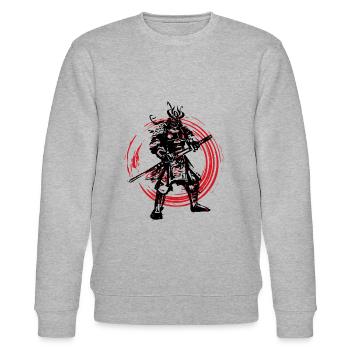 Samurai Japanese Warrior Blood Moon Design - Stanley/Stella CHANGER Unisex Organic Sweatshirt - heather grey - Front - Nik (191cm) & Marisol (170cm)