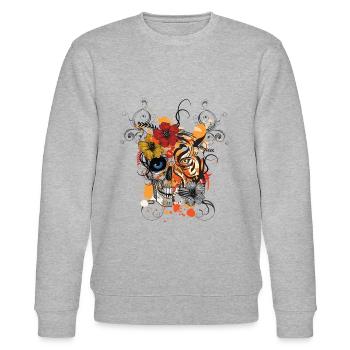 Abstract Tattoo Tribal Tiger Skull Face - Stanley/Stella Unisex Bio-Sweatshirt CHANGER  - Grau meliert - Vorne - Nik (191cm) & Marisol (170cm)