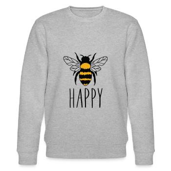 Bee Happy - Funny Bee - Stanley/Stella CHANGER Unisex Organic Sweatshirt - heather grey - Front - Nik (191cm) & Marisol (170cm)