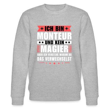 Ich bin Monteur und kein Magier - Stanley/Stella Unisex Bio-Sweatshirt CHANGER  - Grau meliert - Vorne - Nik (191cm) & Marisol (170cm)