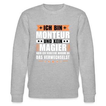 Ich bin Monteur und kein Magier - Stanley/Stella Unisex Bio-Sweatshirt CHANGER  - Grau meliert - Vorne - Nik (191cm) & Marisol (170cm)