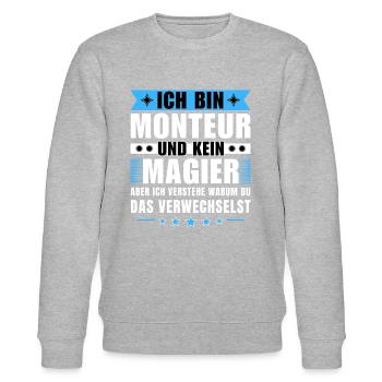 Ich bin Monteur und kein Magier - Stanley/Stella Unisex Bio-Sweatshirt CHANGER  - Grau meliert - Vorne - Nik (191cm) & Marisol (170cm)