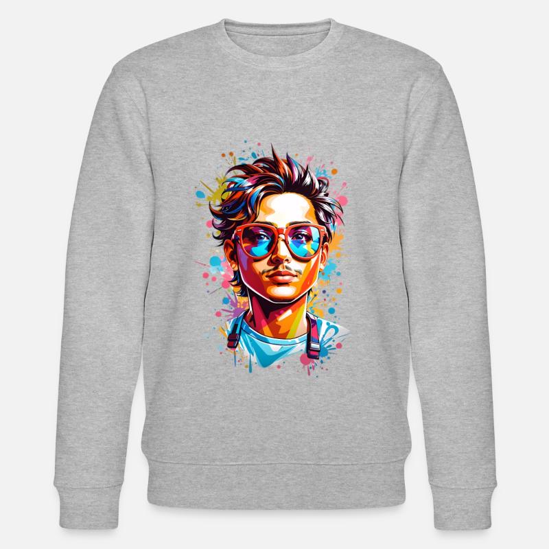 Hipster mit Bart - Stanley/Stella Unisex Bio-Sweatshirt CHANGER  - Grau meliert