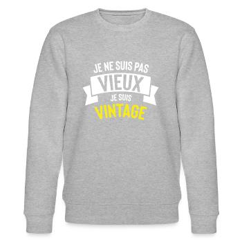 Pas vieux je suis vintage - Sweat bio CHANGER Stanley/Stella Unisexe - gris chiné - Devant - Nik (191cm) & Marisol (170cm)