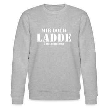 Norddeutscher Spruch Plattdeutsch Mir doch Ladde - Stanley/Stella Unisex Bio-Sweatshirt CHANGER  - Grau meliert - Vorne - Nik (191cm) & Marisol (170cm)