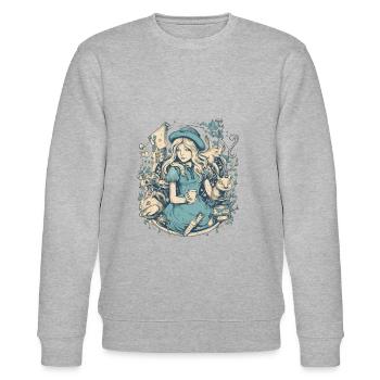 Modern Alice in Wonderland Drawing - Stanley/Stella CHANGER Unisex Organic Sweatshirt - heather grey - Front - Nik (191cm) & Marisol (170cm)