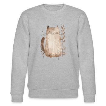 Niedliche skurrile Katzenillustration - Entzückendes Tier - Stanley/Stella Unisex Bio-Sweatshirt CHANGER  - Grau meliert - Vorne - Nik (191cm) & Marisol (170cm)