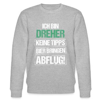 Ich bin Dreher - Bier bringen und Abflug - Stanley/Stella Unisex Bio-Sweatshirt CHANGER  - Grau meliert - Vorne - Nik (191cm) & Marisol (170cm)