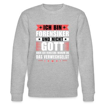 Ich bin Forensiker und nicht Gott - Stanley/Stella Unisex Bio-Sweatshirt CHANGER  - Grau meliert - Vorne - Nik (191cm) & Marisol (170cm)