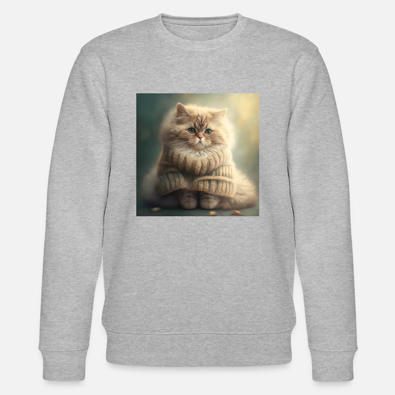Katze Strick Pullover Süß Lusitg - Stanley/Stella Unisex Bio-Sweatshirt CHANGER  - Grau meliert