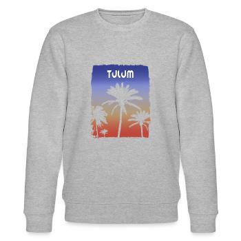 Tulum Mexiko Sonnenuntergang Urlaub Souvenir Palme - Stanley/Stella Unisex Bio-Sweatshirt CHANGER  - Grau meliert - Vorne - Nik (191cm) & Marisol (170cm)