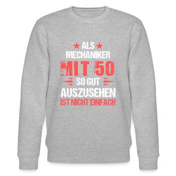 With 50 good-looking mechanic - Stanley/Stella CHANGER Unisex Organic Sweatshirt - heather grey - Front - Nik (191cm) & Marisol (170cm)