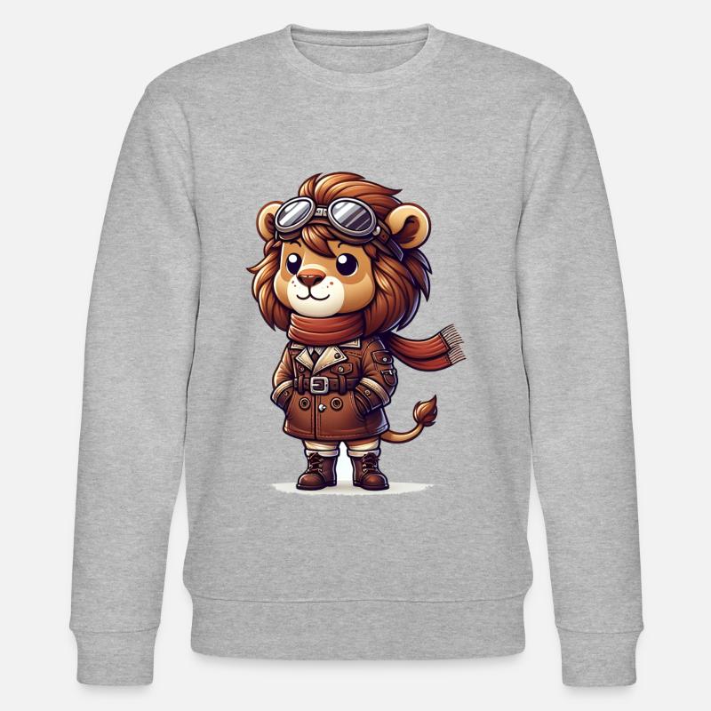 Pilote Lion mignon - Sweat bio CHANGER Stanley/Stella Unisexe - gris chiné