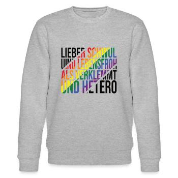Lieber Schwul Und Lebensfroh - Lustiger Gay Spruch - Stanley/Stella Unisex Bio-Sweatshirt CHANGER  - Grau meliert - Vorne - Nik (191cm) & Marisol (170cm)