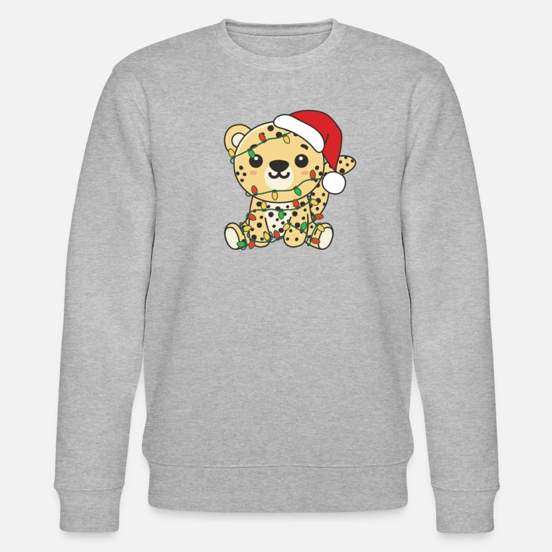 Léopard, Noël, Hiver, Animaux, Léopard - Sweat bio CHANGER Stanley/Stella Unisexe - gris chiné