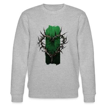 Thorned Devotion: Heart-Shaped Thorn Branch - Stanley/Stella CHANGER Unisex Organic Sweatshirt - heather grey - Front - Nik (191cm) & Marisol (170cm)