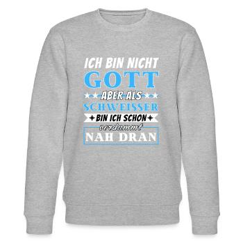 Ich bin nicht Gott aber als Schweißer nah dran - Stanley/Stella Unisex Bio-Sweatshirt CHANGER  - Grau meliert - Vorne - Nik (191cm) & Marisol (170cm)