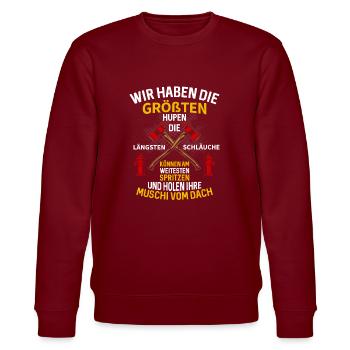 Wir haben die Größten Hupen Längsten Schläuche - Stanley/Stella Unisex Bio-Sweatshirt CHANGER  - Burgunderrot - Vorne - Nik (191cm) & Marisol (170cm)