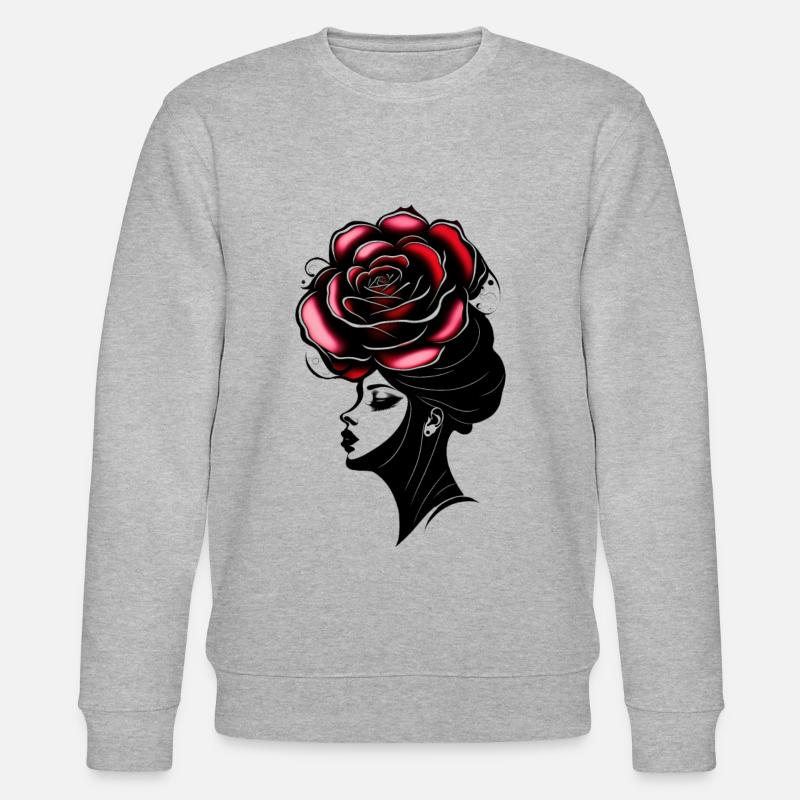 Kvinde Line Art, Moderne Blomster Kvinde - Stanley/Stella økologisk unisex-sweatshirt CHANGER  - grå meleret