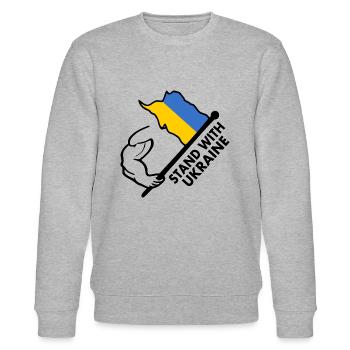 STAND WITH UKRAINE - Stanley/Stella Unisex Bio-Sweatshirt CHANGER  - Grau meliert - Vorne - Nik (191cm) & Marisol (170cm)