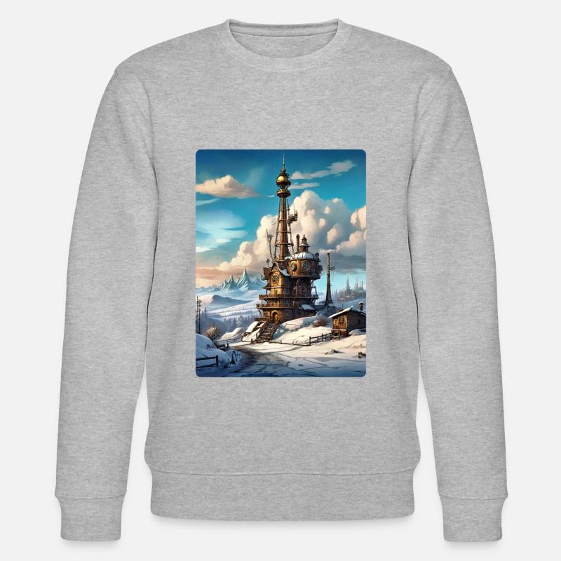 Steampunk Winterlandschaft mit Funkturm 1.11 - Stanley/Stella Unisex Bio-Sweatshirt CHANGER  - Grau meliert
