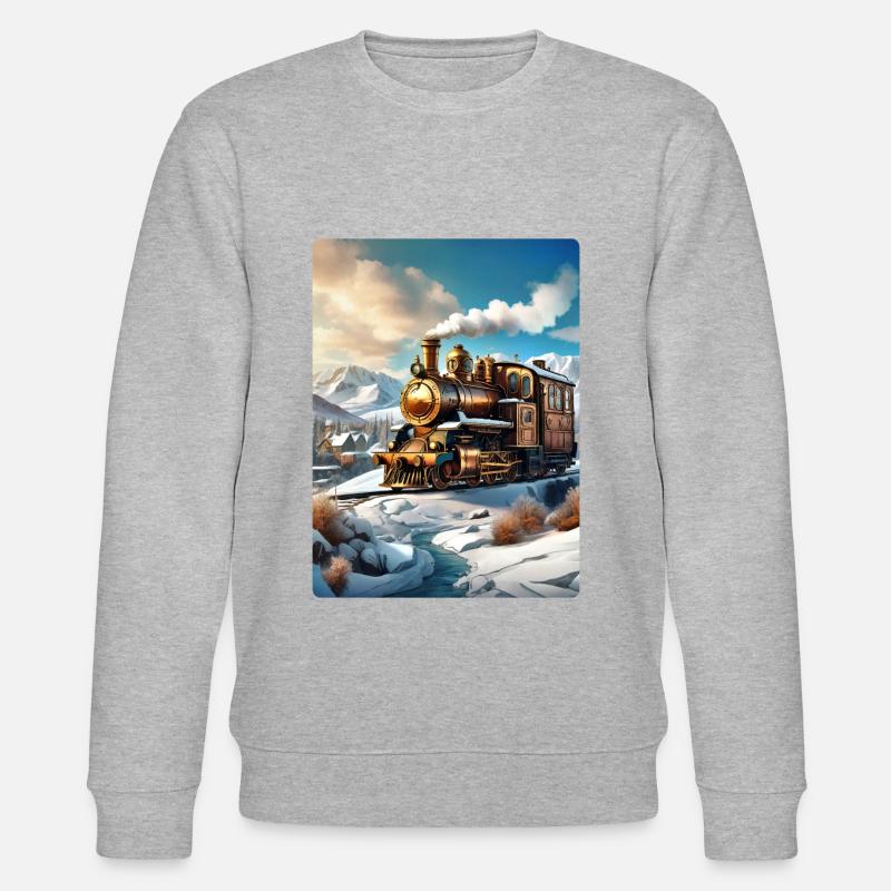 Steampunk Winterlandschaft Dampflok 1.2 - Stanley/Stella Unisex Bio-Sweatshirt CHANGER - Grau meliert