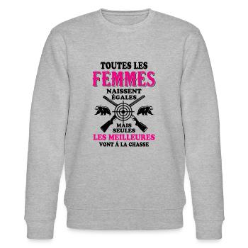 Les meilleures femmes vont á la chasse - Sweat bio CHANGER Stanley/Stella Unisexe - gris chiné - Devant - Nik (191cm) & Marisol (170cm)