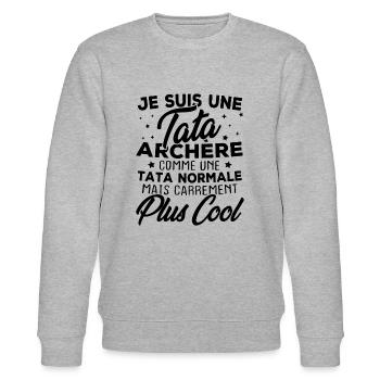 Je suis une tata archère - Sweat bio CHANGER Stanley/Stella Unisexe - gris chiné - Devant - Nik (191cm) & Marisol (170cm)
