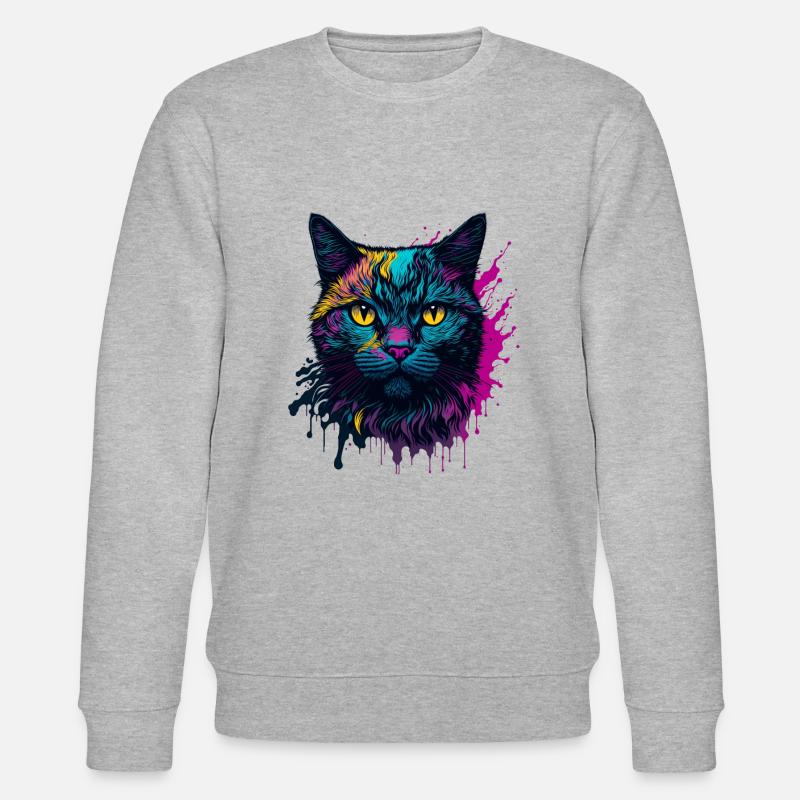 Buntes trendiges Splash Art Katzendesign - Stanley/Stella Unisex Bio-Sweatshirt CHANGER  - Grau meliert