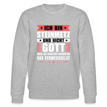 Ich bin Steinmetz und nicht Gott - Stanley/Stella Unisex Bio-Sweatshirt CHANGER  - Grau meliert - Vorne - Nik (191cm) & Marisol (170cm)