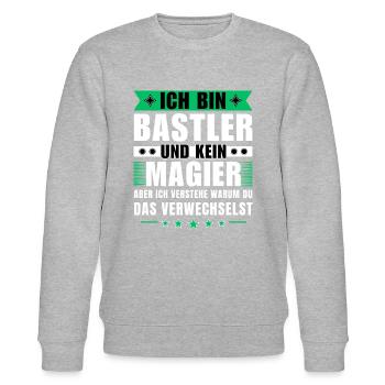 Ich bin Bastler und kein Magier - Stanley/Stella Unisex Bio-Sweatshirt CHANGER  - Grau meliert - Vorne - Nik (191cm) & Marisol (170cm)