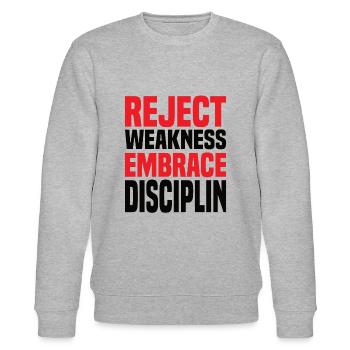 Reject Weakness Embrace Disciplin Sigma Male - Stanley/Stella Unisex Bio-Sweatshirt CHANGER  - Grau meliert - Vorne - Nik (191cm) & Marisol (170cm)