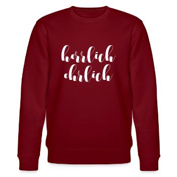 HERRLICH EHRLICH SPRUCH SLOGAN - Stanley/Stella Unisex Bio-Sweatshirt CHANGER  - Burgunderrot - Vorne - Nik (191cm) & Marisol (170cm)