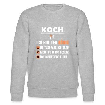 Koch Geschenk - Ich bin der König - Stanley/Stella Unisex Bio-Sweatshirt CHANGER  - Grau meliert - Vorne - Nik (191cm) & Marisol (170cm)