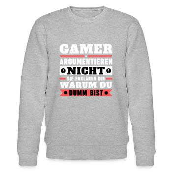 Gamers don't argue - Stanley/Stella CHANGER Unisex Organic Sweatshirt - heather grey - Front - Nik (191cm) & Marisol (170cm)