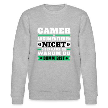 Gamers don't argue - Stanley/Stella CHANGER Unisex Organic Sweatshirt - heather grey - Front - Nik (191cm) & Marisol (170cm)