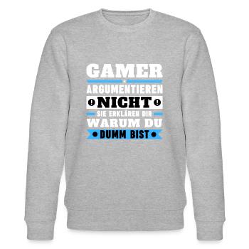 Gamers don't argue - Stanley/Stella CHANGER Unisex Organic Sweatshirt - heather grey - Front - Nik (191cm) & Marisol (170cm)