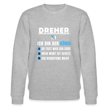 Dreher Geschenk - Ich bin der König - Stanley/Stella Unisex Bio-Sweatshirt CHANGER  - Grau meliert - Vorne - Nik (191cm) & Marisol (170cm)
