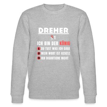 Dreher Geschenk - Ich bin der König - Stanley/Stella Unisex Bio-Sweatshirt CHANGER  - Grau meliert - Vorne - Nik (191cm) & Marisol (170cm)