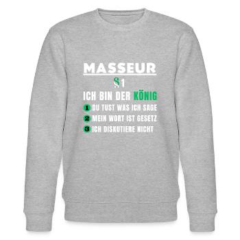 Masseur Geschenk - Ich bin der König - Stanley/Stella Unisex Bio-Sweatshirt CHANGER  - Grau meliert - Vorne - Nik (191cm) & Marisol (170cm)