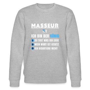 Cadeau de masseur - Je suis le roi - Sweat bio CHANGER Stanley/Stella Unisexe - gris chiné - Devant - Nik (191cm) & Marisol (170cm)