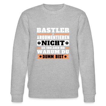Bastler argumentieren nicht - Stanley/Stella Unisex Bio-Sweatshirt CHANGER  - Grau meliert - Vorne - Nik (191cm) & Marisol (170cm)
