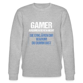 Gamers don't argue - Stanley/Stella CHANGER Unisex Organic Sweatshirt - heather grey - Front - Nik (191cm) & Marisol (170cm)