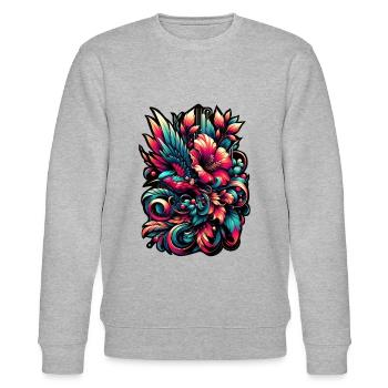 Colorful Flourish: Vibrant Avian Artistry - Stanley/Stella CHANGER Unisex Organic Sweatshirt - heather grey - Front - Nik (191cm) & Marisol (170cm)
