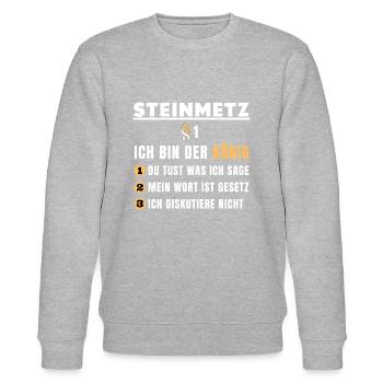 Steinmetz Geschenk - Ich bin der König - Stanley/Stella Unisex Bio-Sweatshirt CHANGER  - Grau meliert - Vorne - Nik (191cm) & Marisol (170cm)