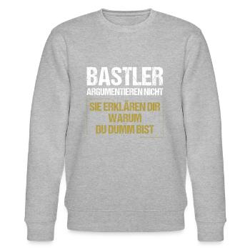 Bastler argumentieren nicht - Stanley/Stella Unisex Bio-Sweatshirt CHANGER  - Grau meliert - Vorne - Nik (191cm) & Marisol (170cm)