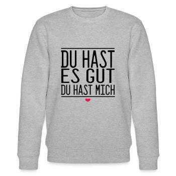 Du Hast Es Gut Du Hast Mich - Stanley/Stella Unisex Bio-Sweatshirt CHANGER  - Grau meliert - Vorne - Nik (191cm) & Marisol (170cm)